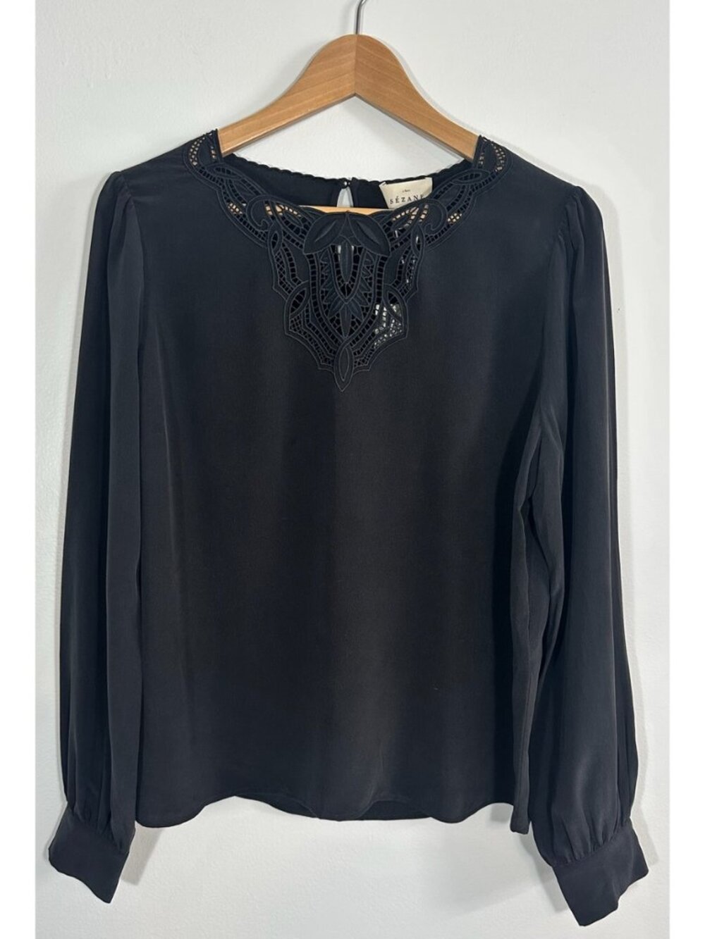 Sezane Carlotta Black Cutwork Blouse NWT Sz 40/8